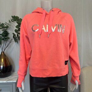 Calvin Klein Performance Hoodie Womens Small Hot Orange Cropped Casual